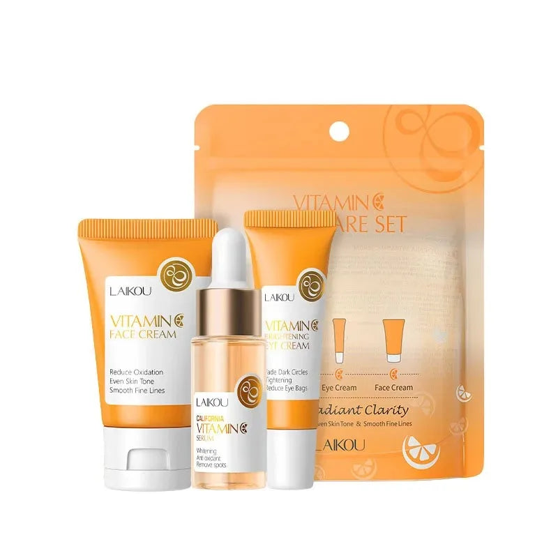 3 pièces/ensemble LAIKOU ensemble de soins de la peau vitamine C Sakura escargot Essence sérum & crème pour les yeux & crème pour le visage hydratant taille de voyage ensemble de soins de la peau
