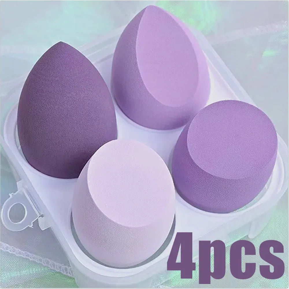 Éponge de maquillage en forme d'œuf pour femme, coussin de fond de teint, mélangeur de poudre, bouffée cosmétique, outil de beauté, accessoires de maquillage, 4 pièces