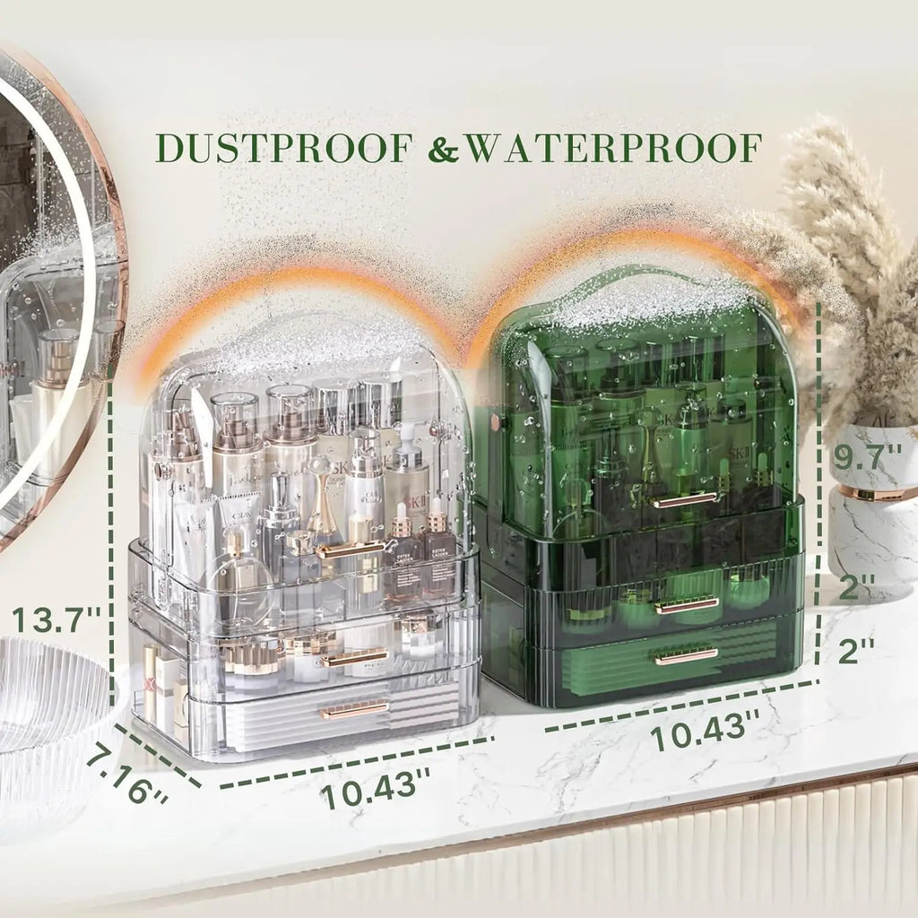 Boîte de rangement de cosmétiques avec couvercle et poignée, grande boîte de rangement de maquillage, tiroirs pour vitrines de soins de la peau, comptoir de salle de bain