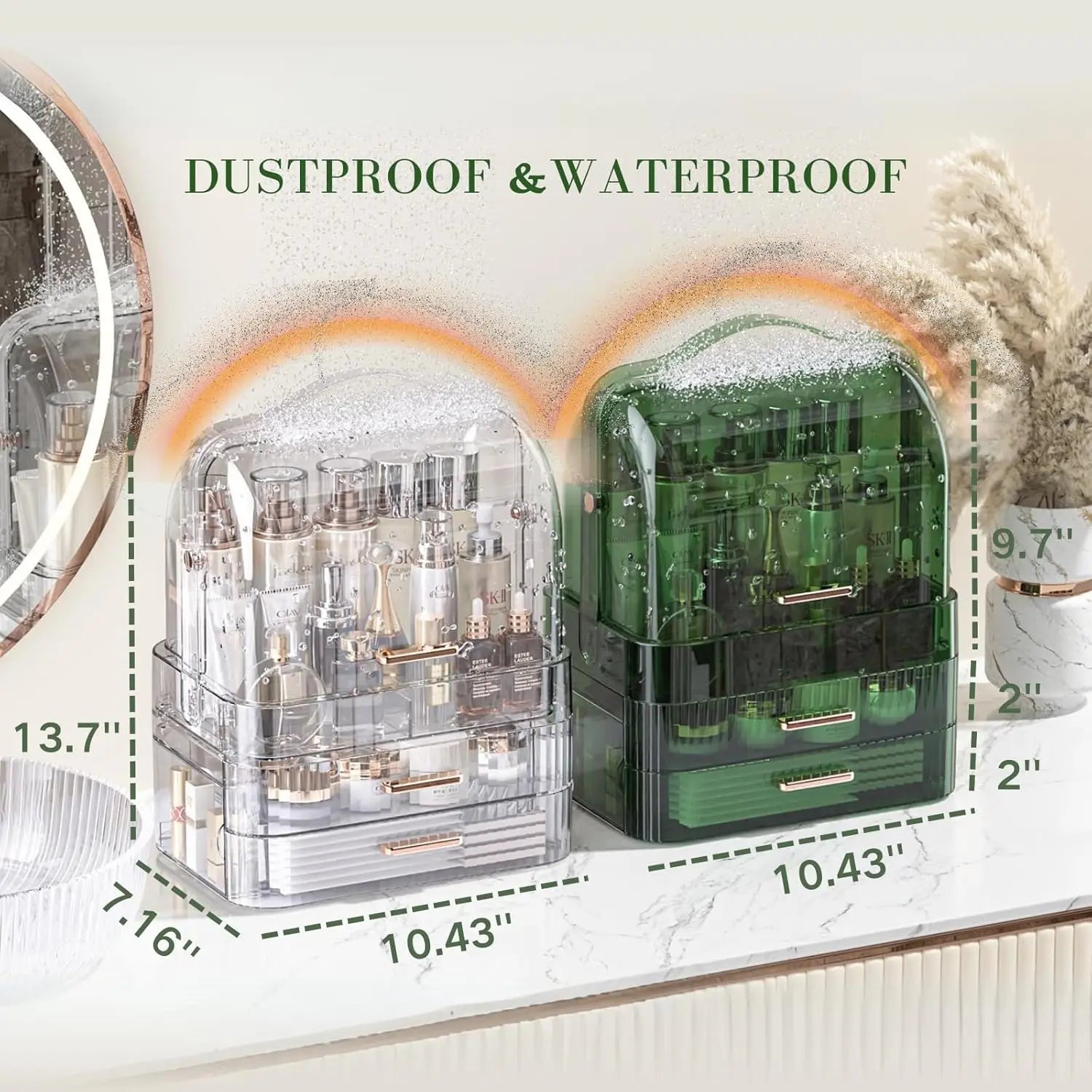 Boîte de rangement de cosmétiques avec couvercle et poignée, grande boîte de rangement de maquillage, tiroirs pour vitrines de soins de la peau, comptoir de salle de bain