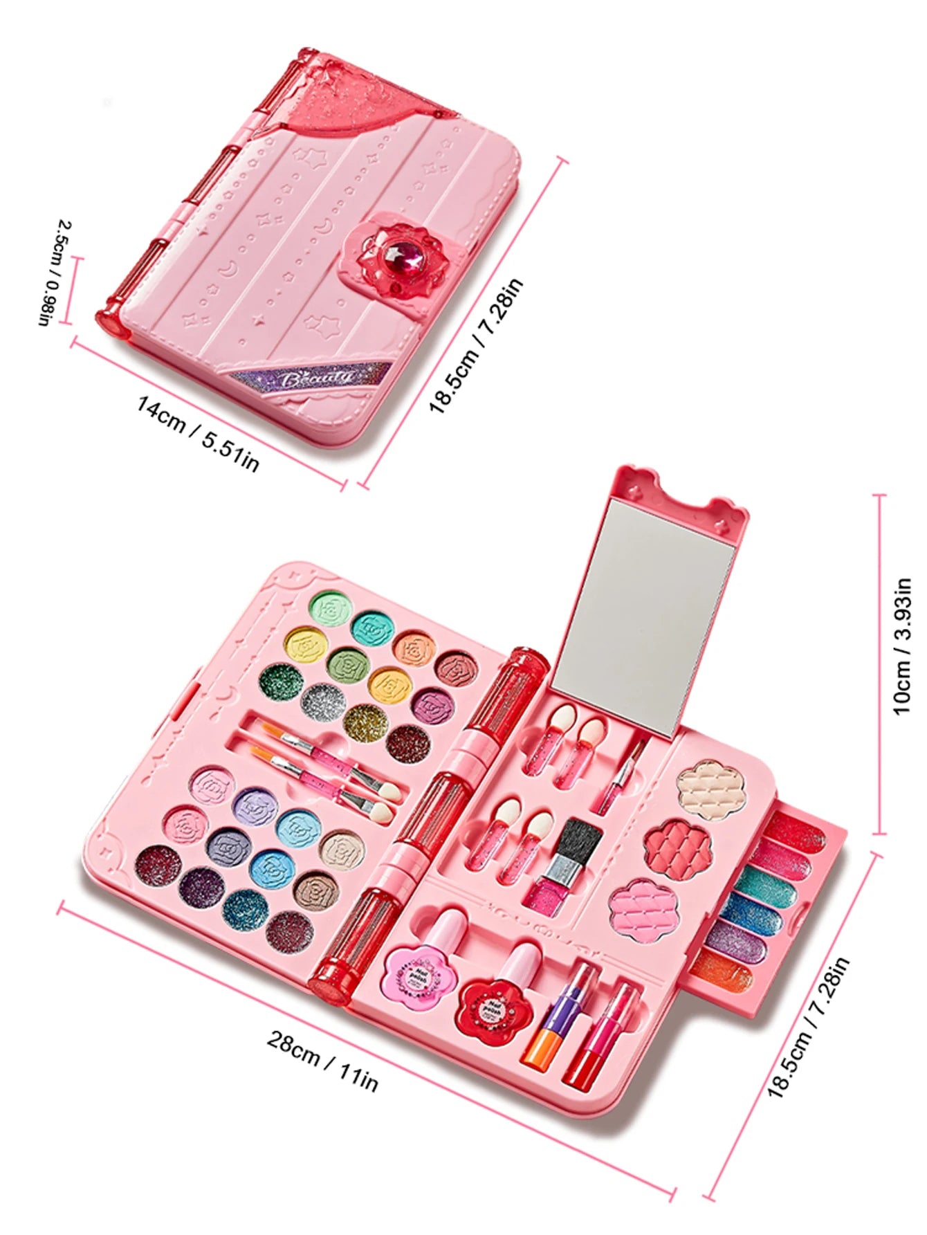 Kit de maquillage pour enfants pour filles, ensemble de jouets de maquillage lavables avec miroir, ensemble de déguisement de beauté, jouets pour enfants de 3 4 5 6 7 8 9 10 11 12 Ye