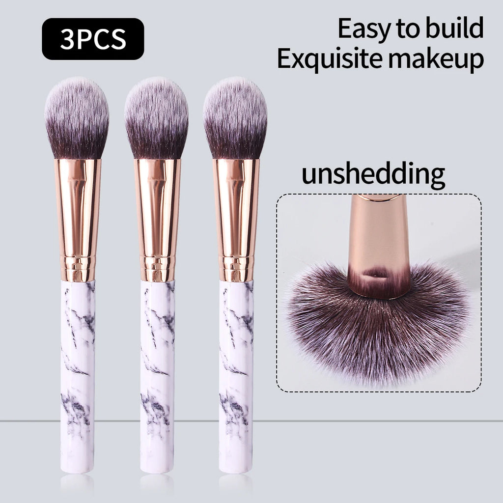 Pinceau de maquillage texturé de marbre, pinceau à blush, pinceau à poudre, pinceau de contour, pinceau de contour, outils de beauté du visage 3 pièces