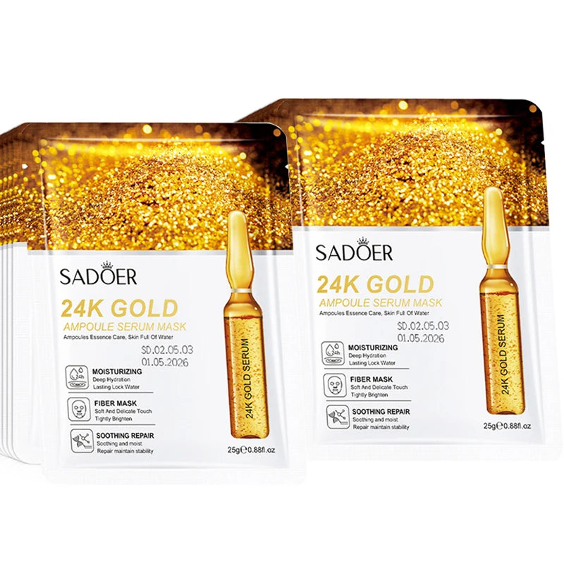 10 pièces SADOER 24K or vitamine C acide hyaluronique masque Facial hydratant raffermissant hydratant masques faciaux produits de soins de la peau