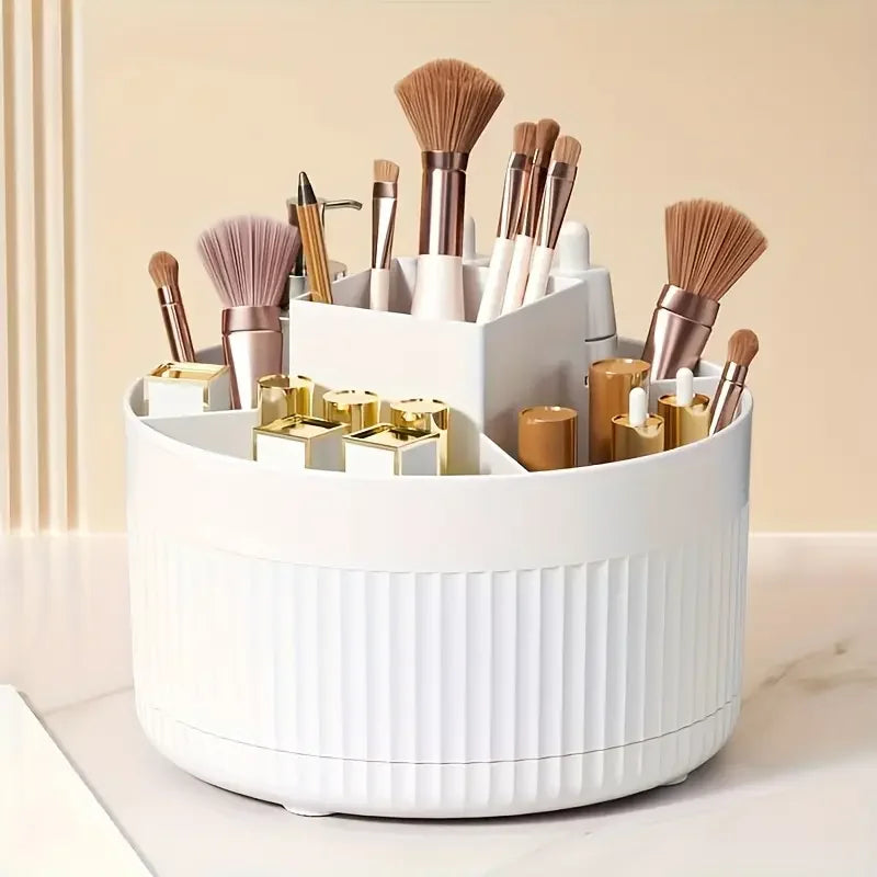 360 °   Boîte de rangement rotative, organisateur de maquillage de bureau, porte-brosse cosmétique, rouge à lèvres, porte-crayon à sourcils, conteneur de bijoux