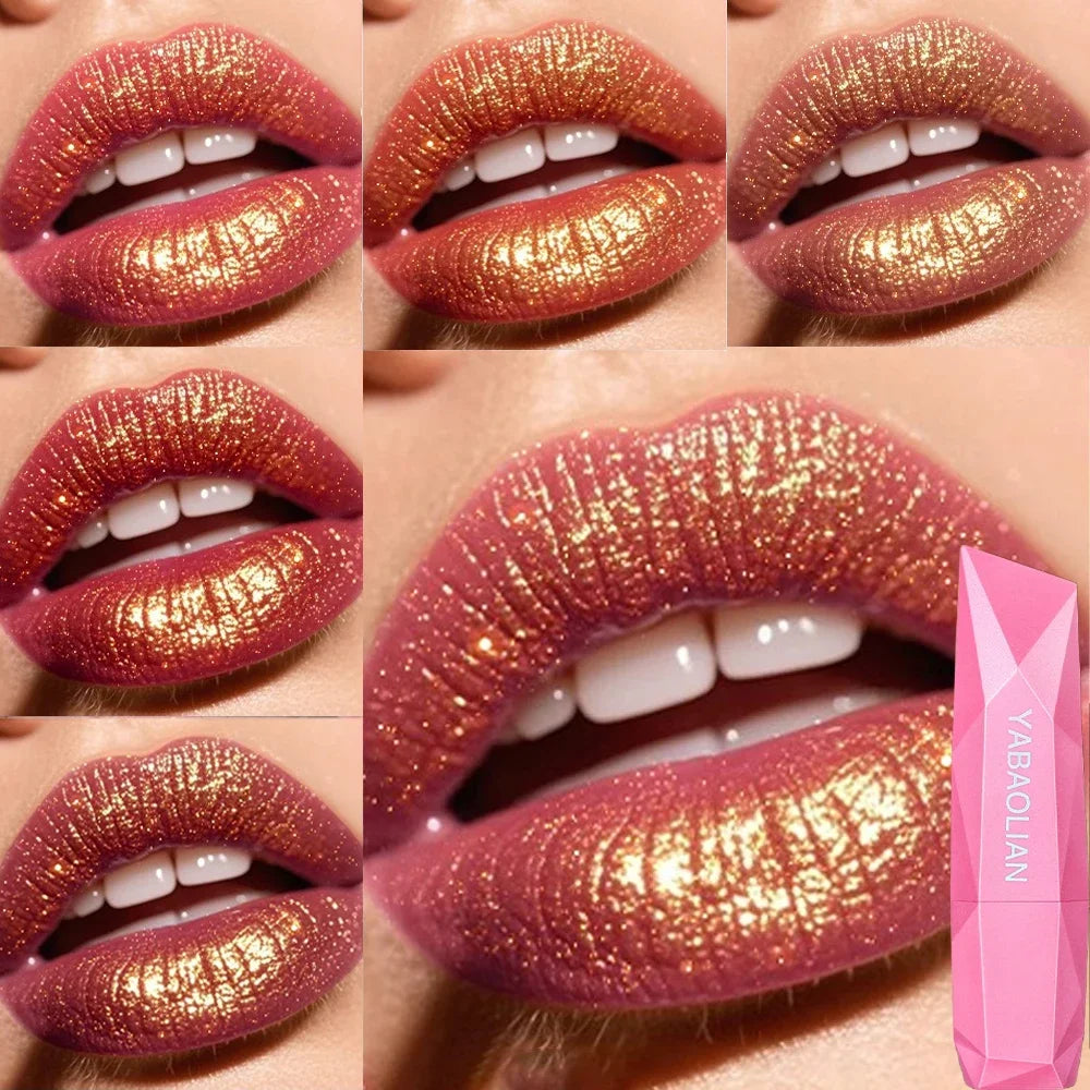 Rouge à lèvres doré à sable mouvant, 6 couleurs, à paillettes fines, hydratant, soyeux, sirène, auureate, maquillage imperméable longue durée pour les lèvres