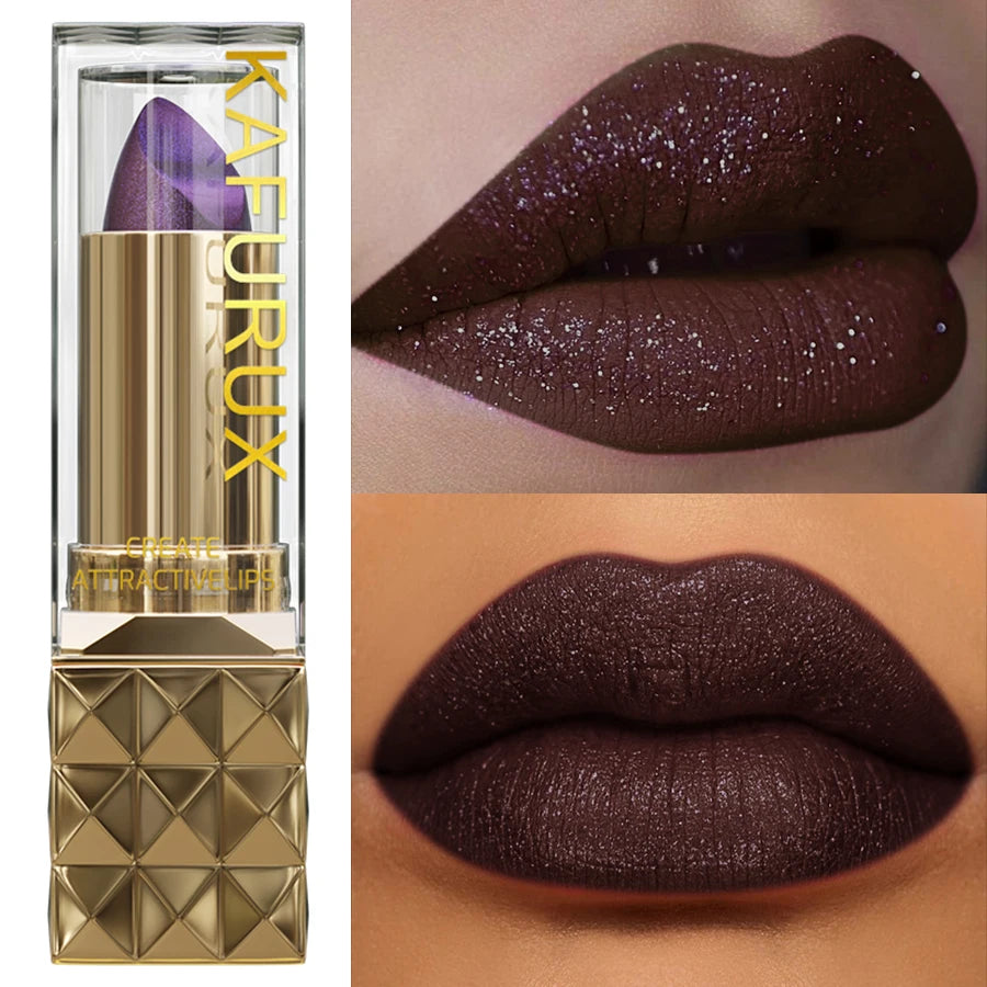 Rouge à lèvres rouge brillant à paillettes, teinte nacrée, longue durée, mat, maquillage pour les lèvres, cadeaux pour femmes, lèvres métalliques, 1 pièce