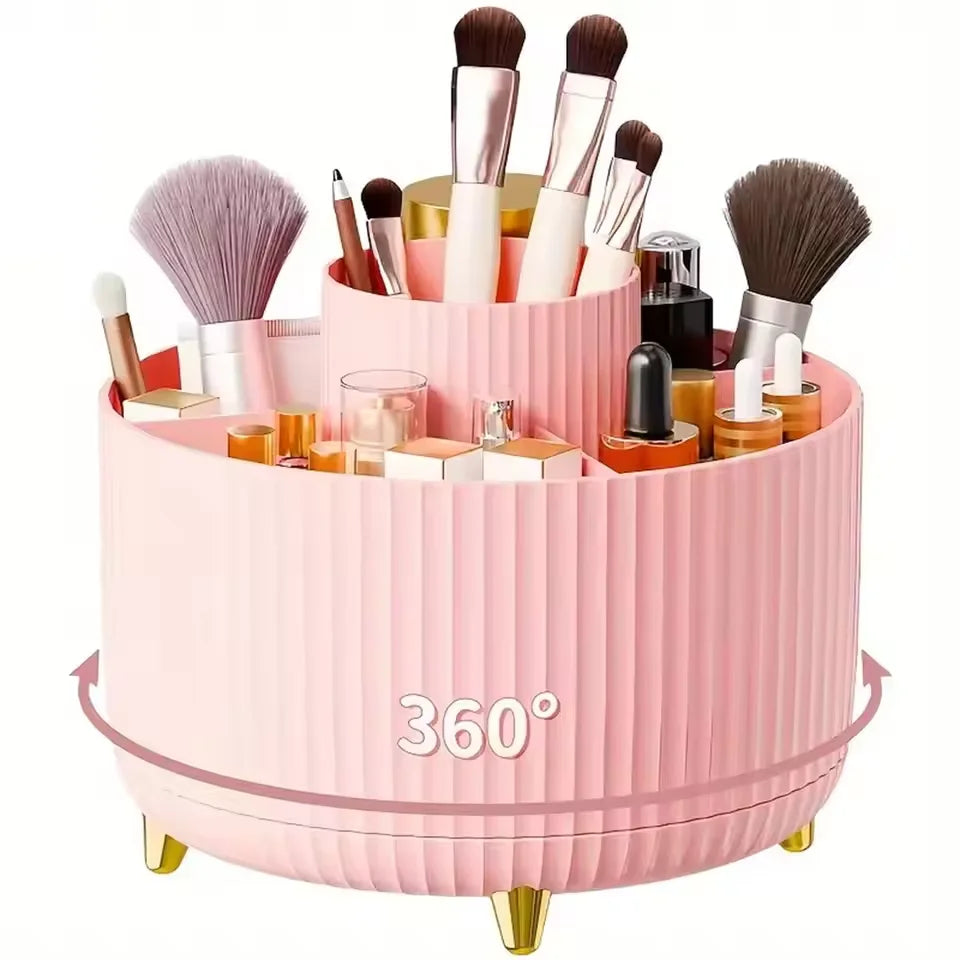 360 °   Boîte de rangement rotative, organisateur de maquillage de bureau, porte-brosse cosmétique, rouge à lèvres, porte-crayon à sourcils, conteneur de bijoux
