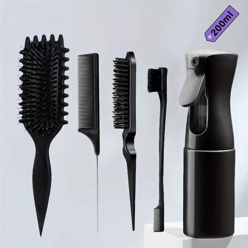 Ensemble démêlant et coiffant 5 pièces: brosse de contrôle des bords de peigne à queue de Rat incurvée Curl Candy Bursh – Parfaite pour les résultats de qualité Salon