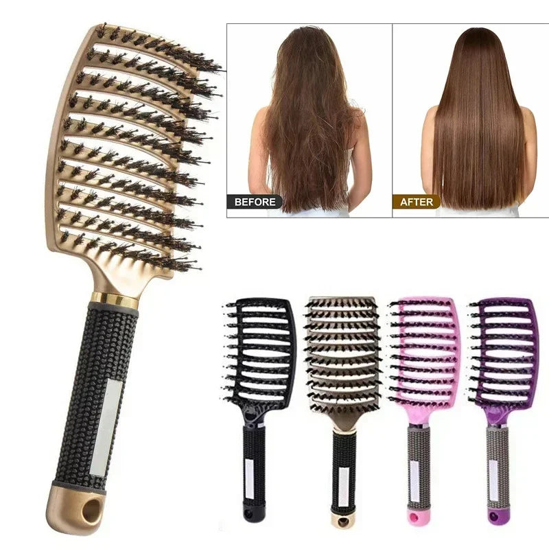 Brosse à cheveux peigne de Massage du cuir chevelu brosse à cheveux poils de sanglier en Nylon femmes humide bouclés démêlant brosse à cheveux Salon de coiffure outil de coiffure