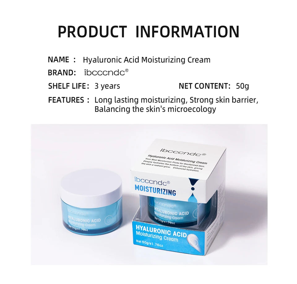 Gel d'eau hydratant à l'acide hyaluronique/crème hydratante pour le visage, hydratant quotidien pour peau sèche, améliore la sécheresse, 50g