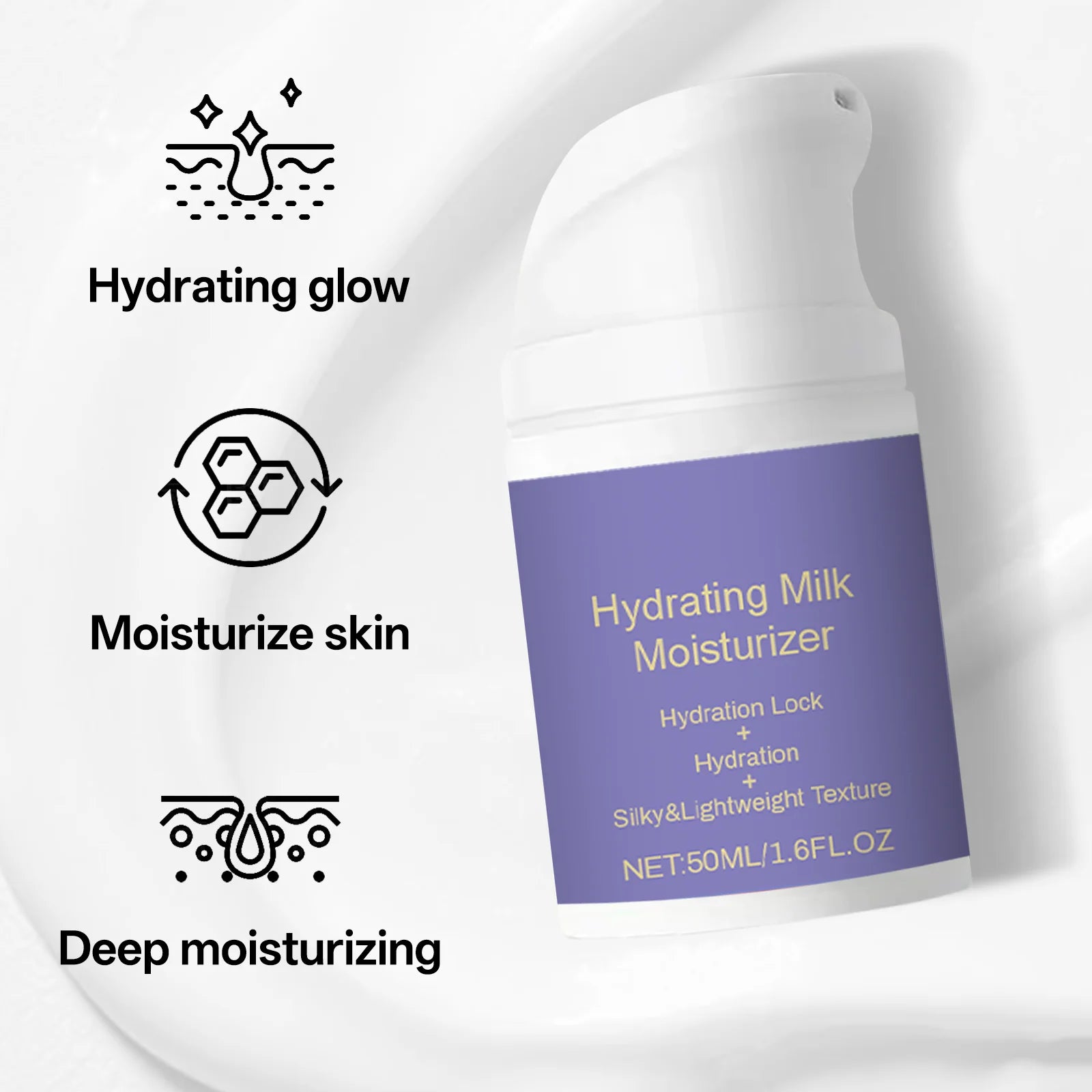 Crème hydratante au lait 50ml, crème hydratante en profondeur, beurre de karité et glycérine, barrière réparatrice, estompe les ridules, Non grasse pour toutes les peaux