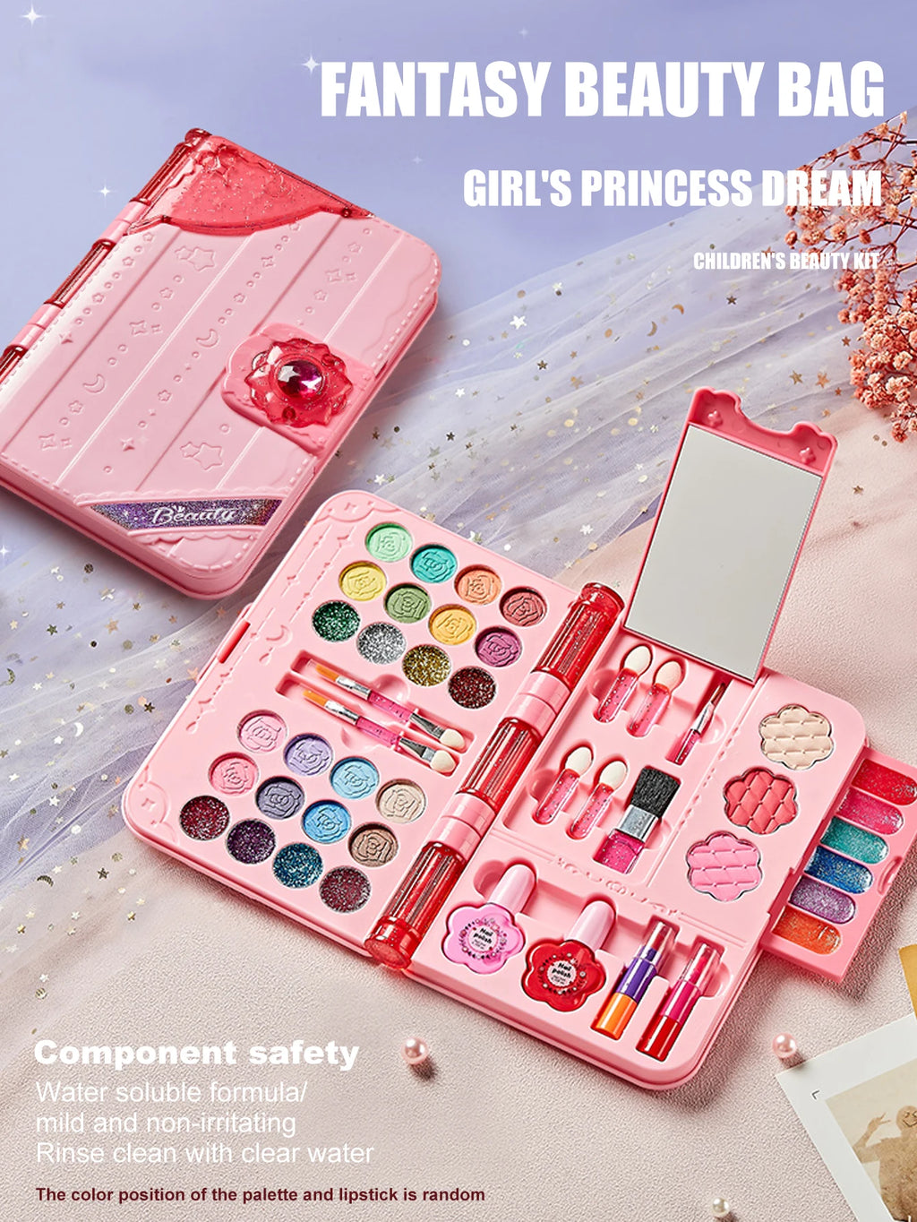 Kit de maquillage pour enfants pour filles, ensemble de jouets de maquillage lavables avec miroir, ensemble de déguisement de beauté, jouets pour enfants de 3 4 5 6 7 8 9 10 11 12 Ye