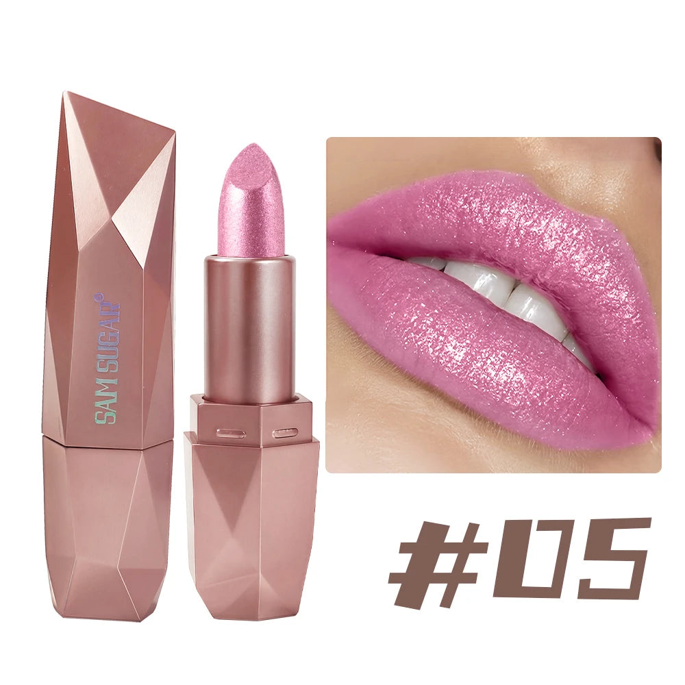 Rouge à lèvres métallique polygone, paillettes longue durée, Orange, rouge, hydratant, lumineux, scintillant, brillant, maquillage