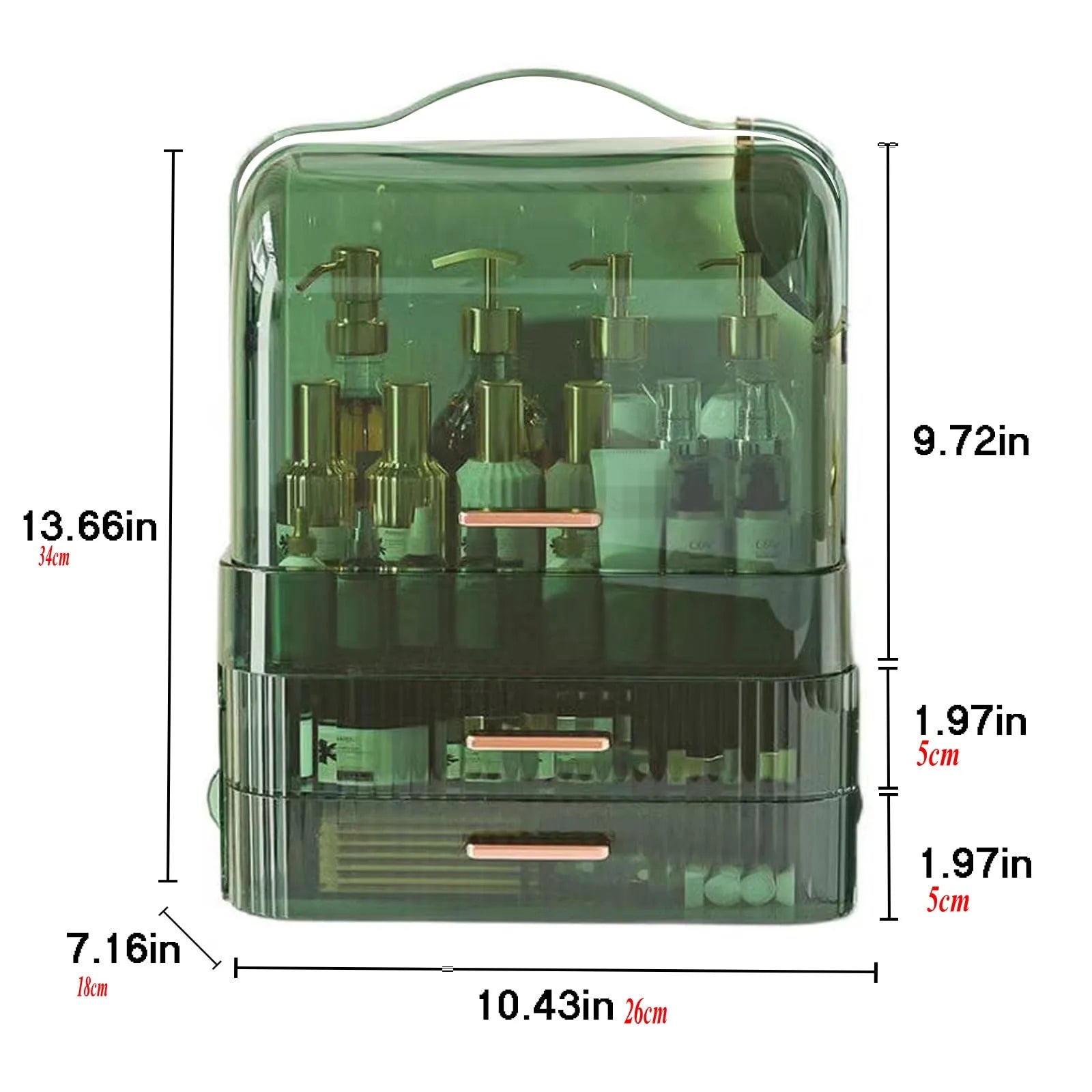 Boîte de rangement de cosmétiques avec couvercle et poignée, grande boîte de rangement de maquillage, tiroirs pour vitrines de soins de la peau, comptoir de salle de bain