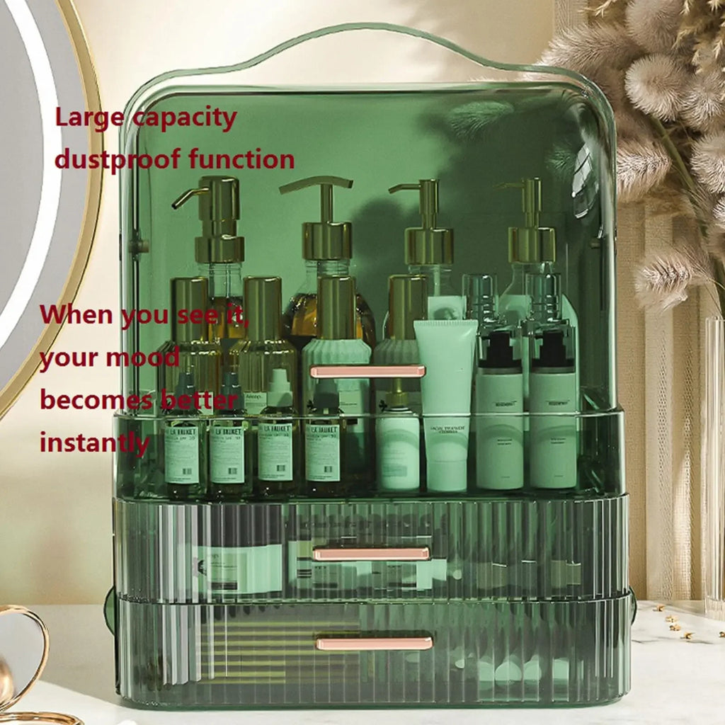 Boîte de rangement de cosmétiques avec couvercle et poignée, grande boîte de rangement de maquillage, tiroirs pour vitrines de soins de la peau, comptoir de salle de bain