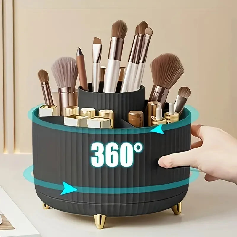 360 °   Boîte de rangement rotative, organisateur de maquillage de bureau, porte-brosse cosmétique, rouge à lèvres, porte-crayon à sourcils, conteneur de bijoux