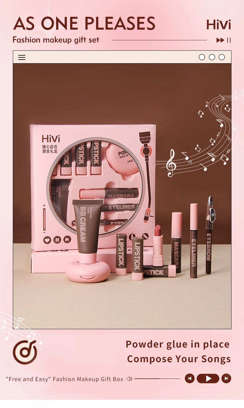 Coffret cadeau de maquillage HiVi, coffret cadeau de maquillage en poudre, coffret d'enregistrement de colle, coffret cadeau limité de rouge à lèvres en poudre, cadeau de la fête des Léons pour votre femme