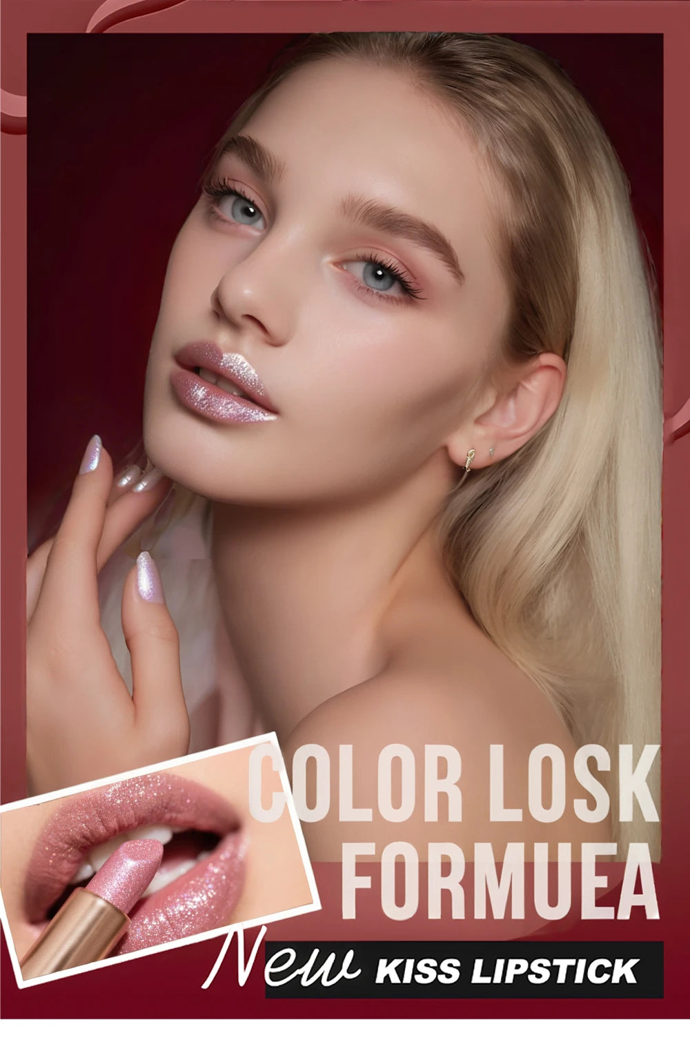 Rouge à lèvres métallique polygone, paillettes longue durée, Orange, rouge, hydratant, lumineux, scintillant, brillant, maquillage