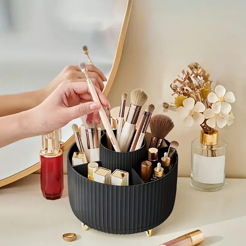 360 °   Boîte de rangement rotative, organisateur de maquillage de bureau, porte-brosse cosmétique, rouge à lèvres, porte-crayon à sourcils, conteneur de bijoux