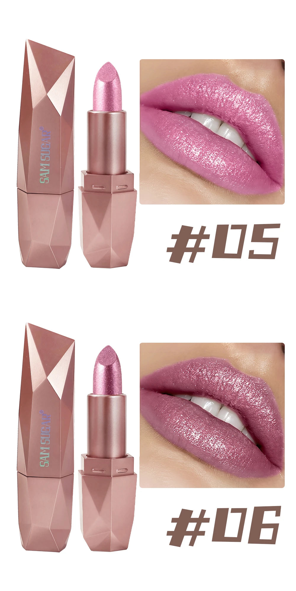 Rouge à lèvres métallique polygone, paillettes longue durée, Orange, rouge, hydratant, lumineux, scintillant, brillant, maquillage